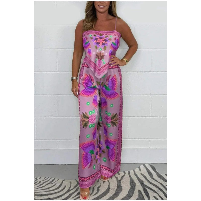 Printed top & Straight Leg Trousers