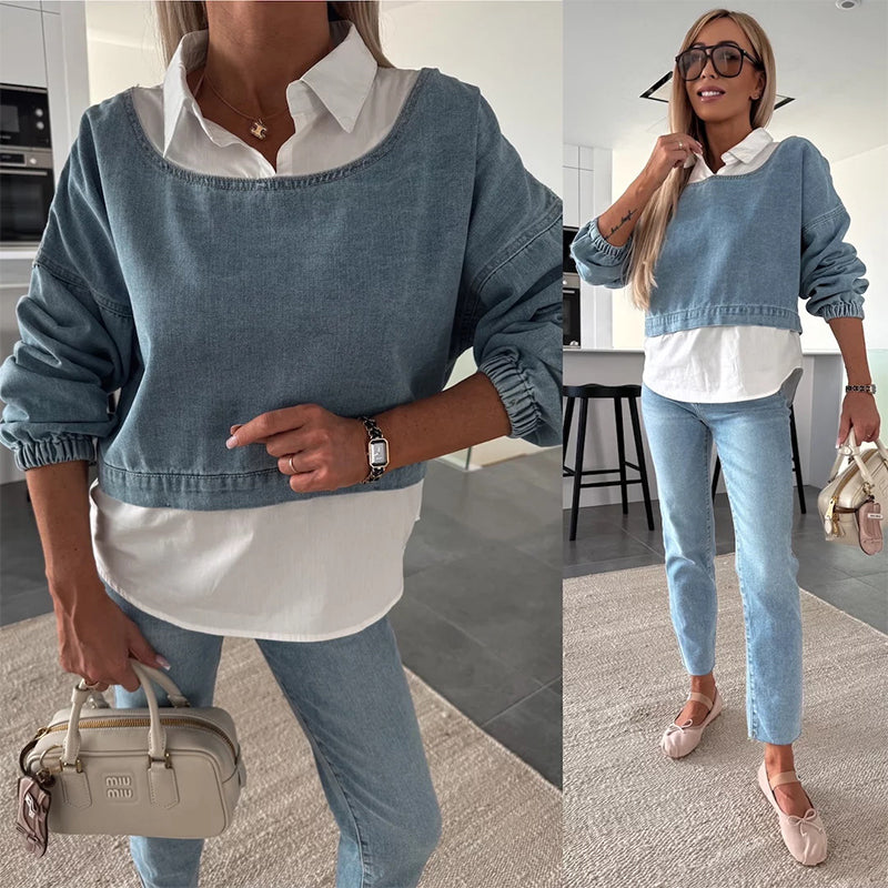 Elara – Chic Denim Two-Piece Set