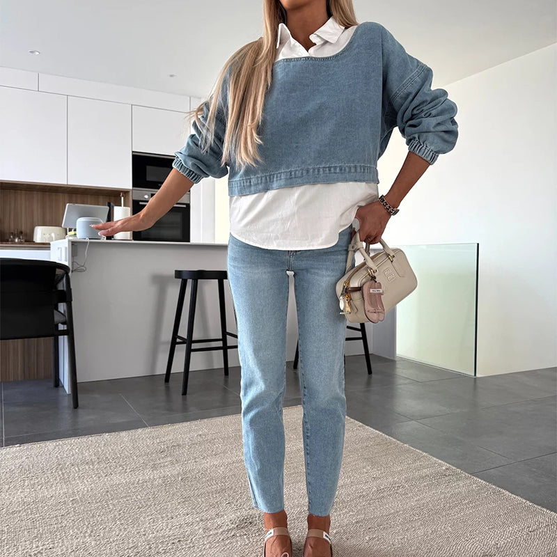 Elara – Chic Denim Two-Piece Set