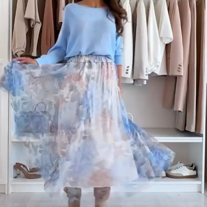 Blue set: top with a cute bow on the back and a tulle skirt