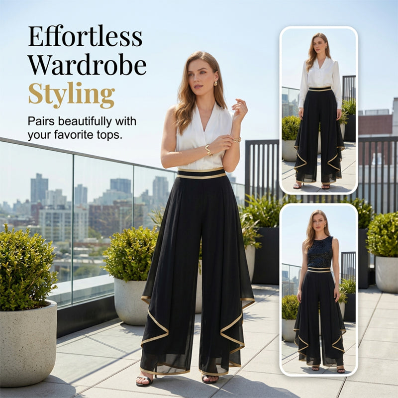 Elegant wide-leg trousers with gold trim – Flowing, airy & perfect for special occasions 💫