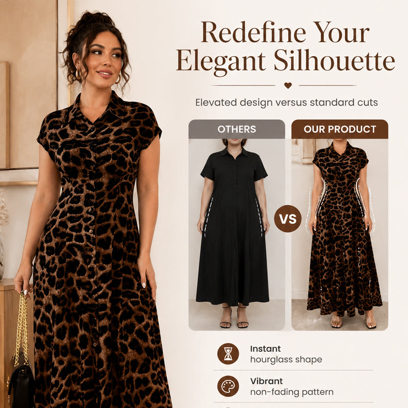 women's dress with a stand-up collar and leopard print