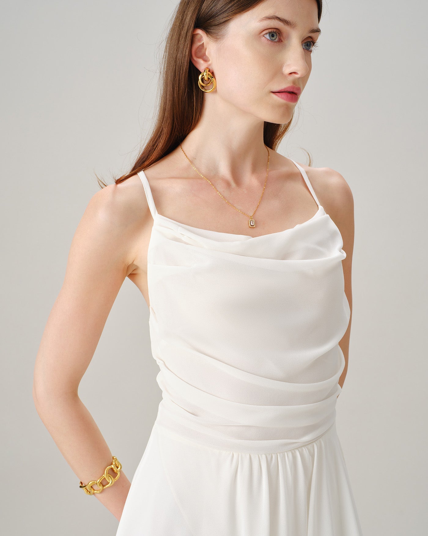 Beige X Cross Slip Chiffon Maxi Dress
