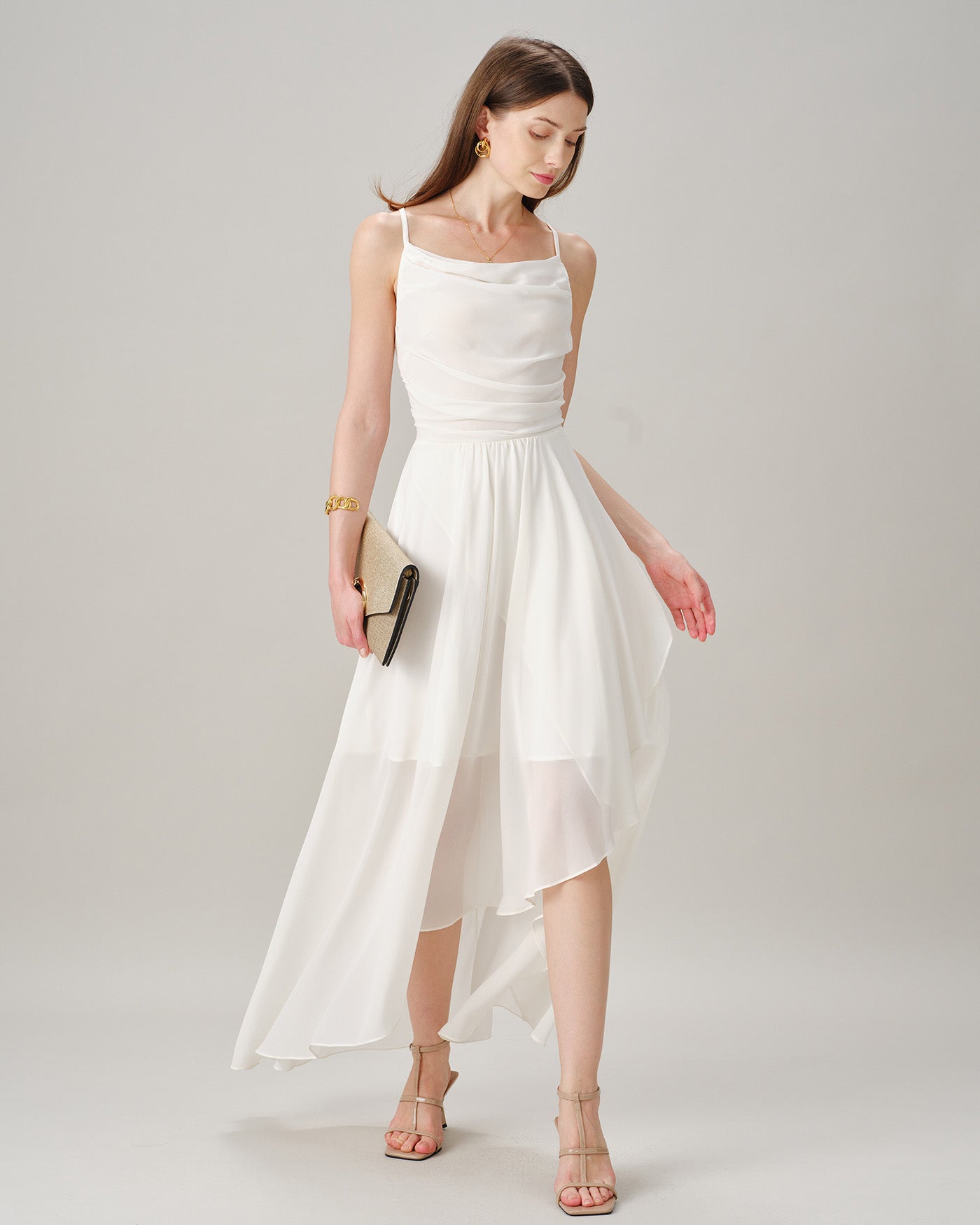 Beige X Cross Slip Chiffon Maxi Dress
