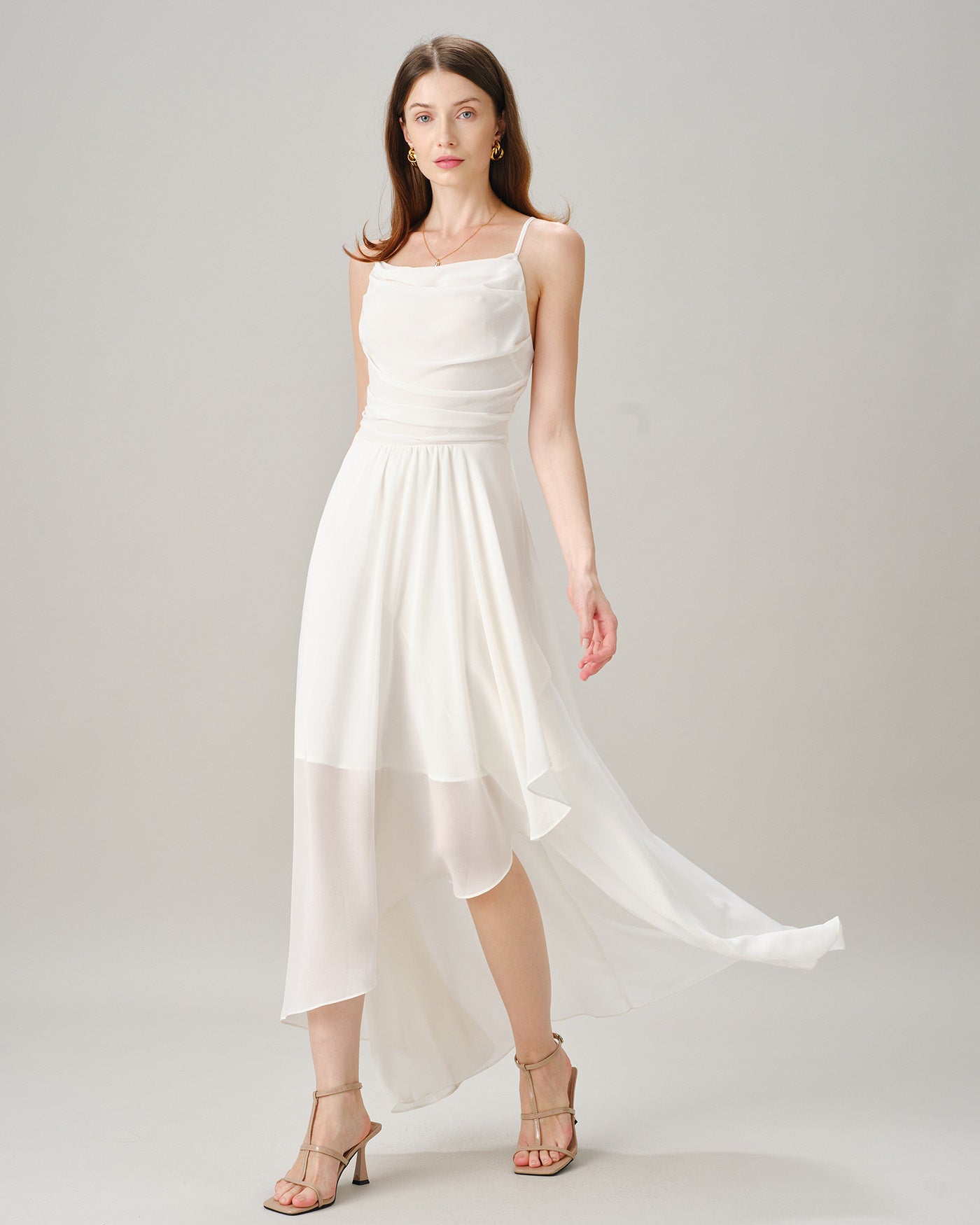 Beige X Cross Slip Chiffon Maxi Dress