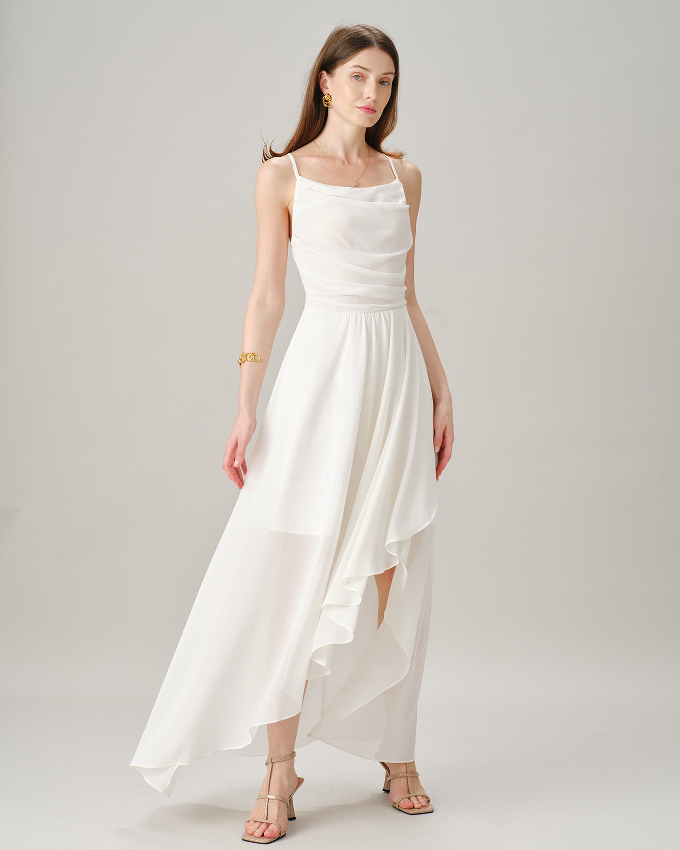 Beige X Cross Slip Chiffon Maxi Dress