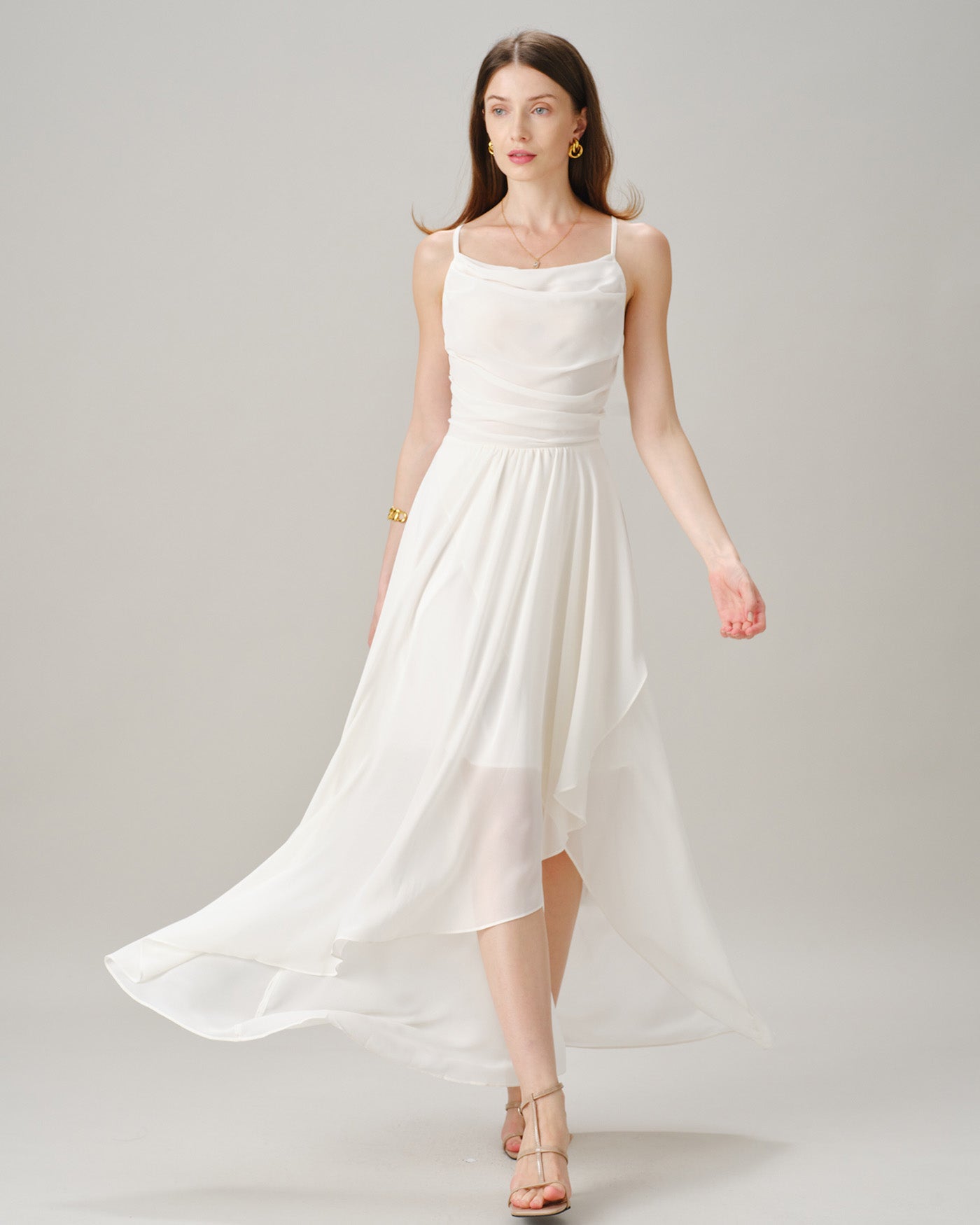 Beige X Cross Slip Chiffon Maxi Dress